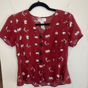 *Free Gift W Purchase* Red floral button down blouse. Size medium.